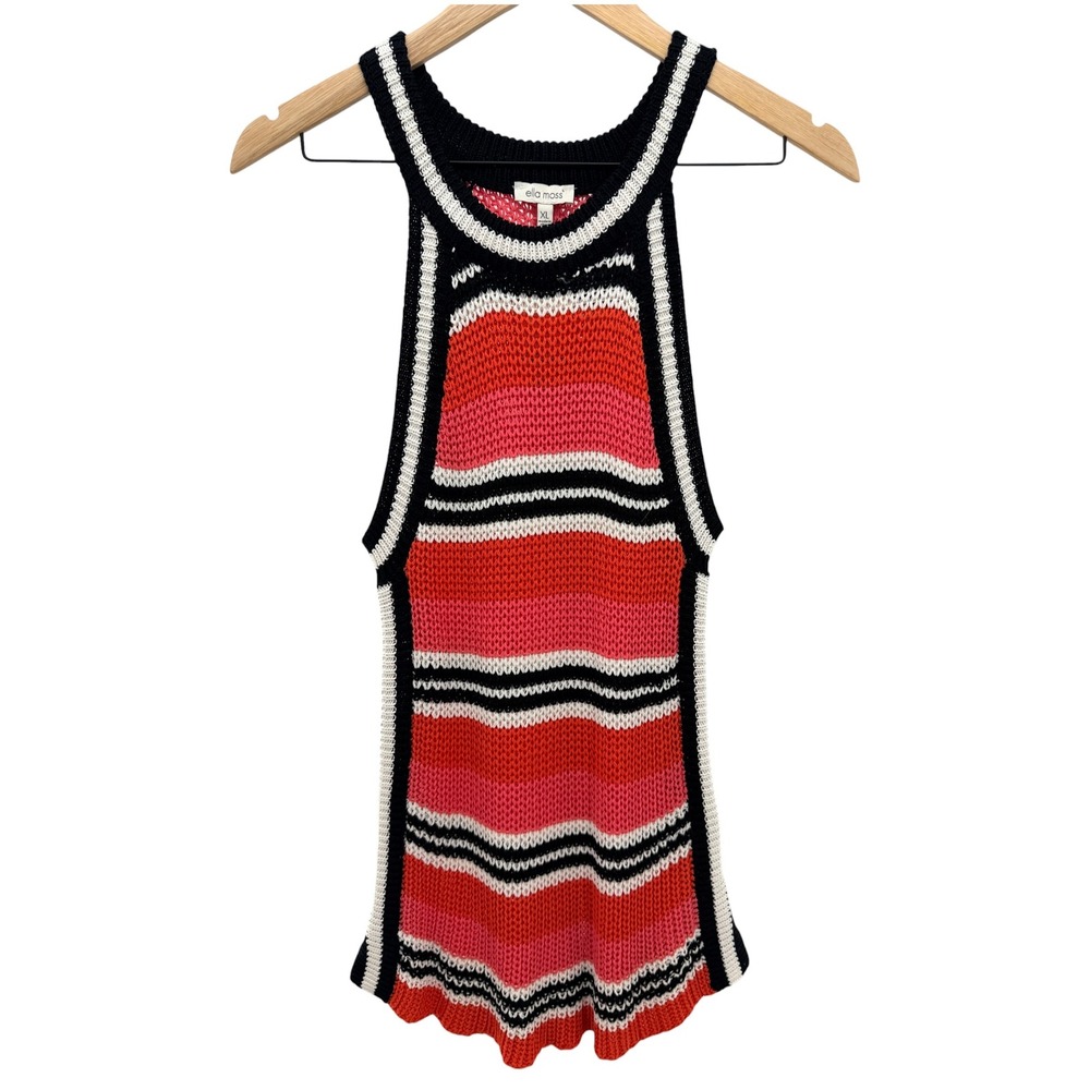 Ella Moss Margot Knit Tank Top XL Coral Flame Striped Crochet Halter Festival